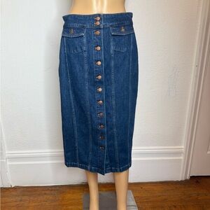 🆕Madewell Denim Maxi Skirt Size 28 Women’s Pencil Button Front Blue Flap Pockets